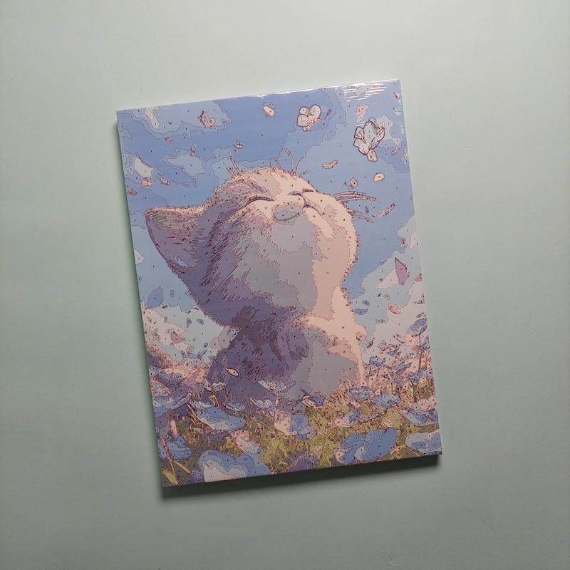 بوم رنگ آمیزی با اعداد سایز ۳۰ در ۴۰ طرح گربه در دشت گل