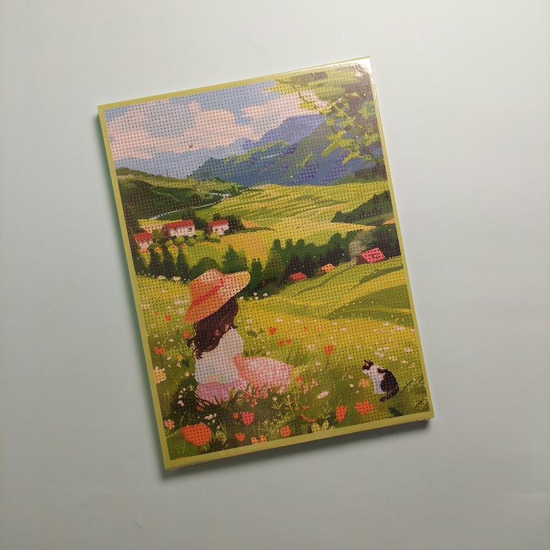 بوم نقاشی الماسی سایز ۳۰ در ۴۰ طرح دخترک و گربه