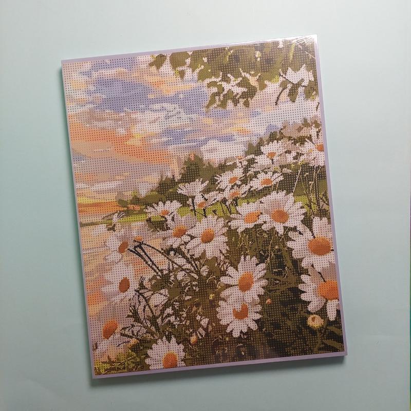 بوم نقاشی الماسی سایز ۴۰ در ۵۰ طرح گل های بابونه