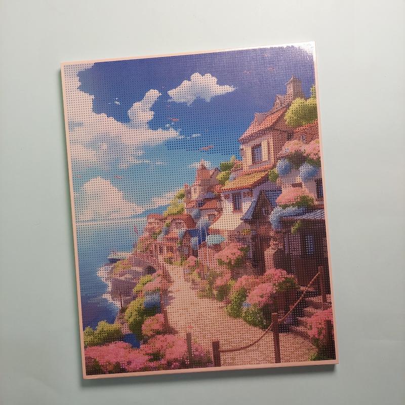 بوم نقاشی الماسی سایز ۴۰ در ۵۰ طرح دهکده ساحلی