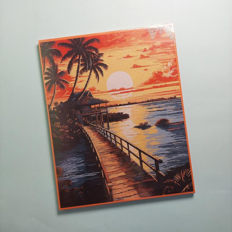 بوم نقاشی الماسی سایز ۴۰ در ۵۰ طرح غروب دریاچه