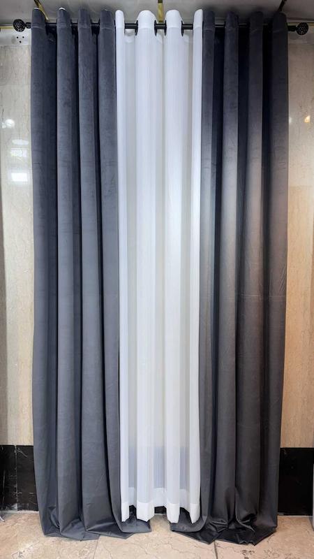 پرده مخمل وارداتی رنگ طوسی تیره