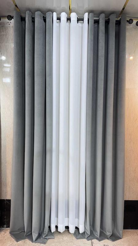 پرده مخمل وارداتی رنگ طوسی روشن