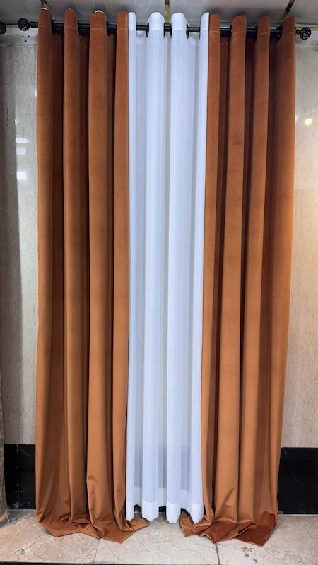 پرده مخمل وارداتی رنگ نارنجی آجری