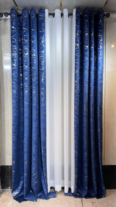 پرده طلاکوب وارداتی رنگ سرمه‌ای