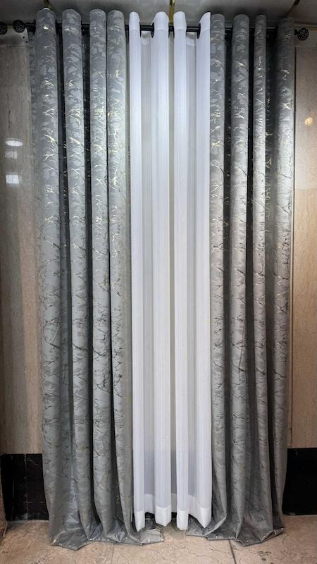 پرده طلاکوب وارداتی رنگ طوسی روشن