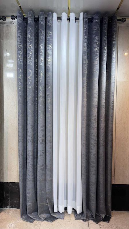 پرده طلاکوب وارداتی رنگ طوسی تیره