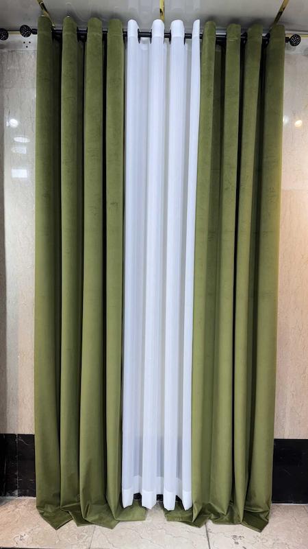 پرده مخمل وارداتی رنگ سبز زیتونی