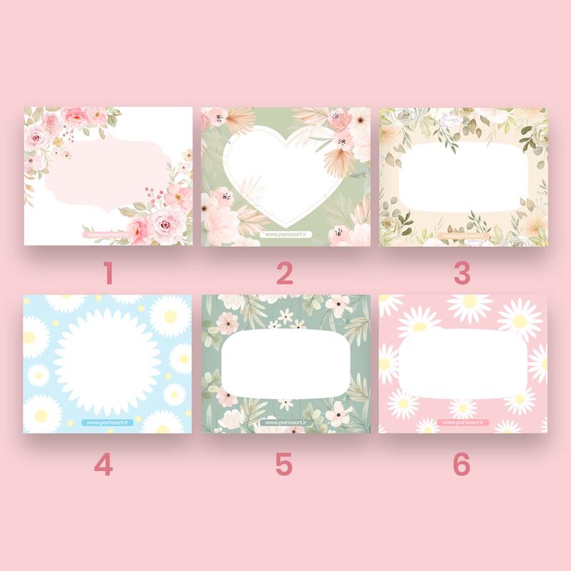 کارت یادداشت، یادداشت تبریک، کاغذ یادداشت طرحدار، کارت تبریک روی گل، کارت تبریک روی کیک، کارت مناسبتی، کارت فانتزی برای نوشتن متن دلخواه