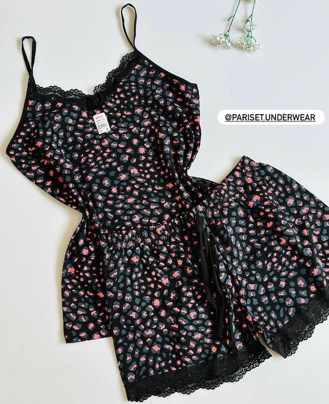 تاپ شورتک نخی پلنگی مشکی 