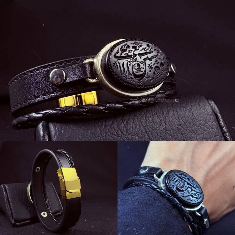 دستبند مردانه خطی عقیق مشکی  علوی 🈲