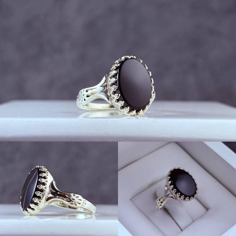 انگشتر محرمی زنونه با عقیق مشکی  زینبیه🈲