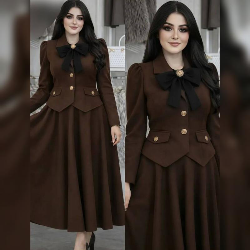 ست 3 تیکه شامل کت و دامن و پاپیون نازیلا🫅