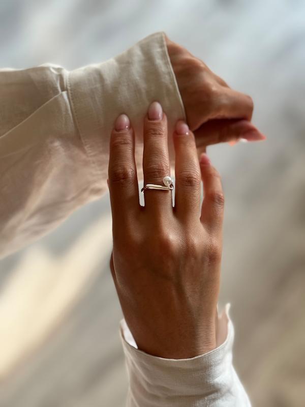 انگشتر آبکاری نقره با مروارید