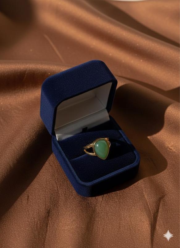 انگشتر استیل طلایی سنگ سبز