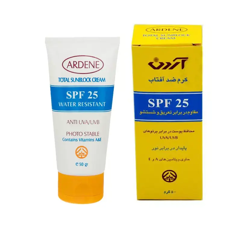 ضدآفتاب بدون رنگ Water Resistant انواع پوست SPF 25 آردن سان (50 گرم)