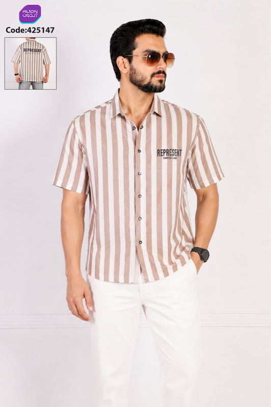 پیراهن آستین کوتاه چاپی راه‌راه 👔