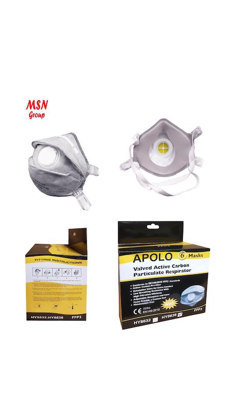 ماسک آلودگی هوا و گردوغبار آلاینده ریز گرد ماسک آپولو 6 عددی مدل APOLO N95 8636 از جمله ماسک های سوپاپدار  FFP3  فیلتراسیون برای ماسک های تنفسی گرد و غبار می باشد.  این ماسک طراحی ویژه‌ای داشته و از عملکرد مناسبی برخوردار است. این محصول از سه بخش اصلی تشکیل شده است که در کنار یکدیگر مانع از ورود ذرات ریز گردوغبار و محافظت از سیستم تنفسی می‌گردد.APOLO N95  این مجهز به یک عدد سوپاپ بوده که هوای بازدم از آن خارج می شود و جریان هوای تنفسی به راحتی صورت می پذیرد.  این ماسک سوپاپدار مجهزبه کش با چهار نقطه اتصال بوده که به راحتی بر روی صورت فیکس گشته و قسمت بینی و دهان را می پوشاند و در شرایط مواجهه با آلودگی دیگر اجزا صورت باید توسط تجهیزات ایمنی مناسبی پوشش داده شوند.  بدنه این ماسک تنفسی از چندین لایه پارچه ای تشکیل شده که هوا از آن عبور و از طریق سوپاپ خارج می گردد.  این ماسک از  سبک وزن بوده که با وزنی حدود 37 گرم به راحتی قابل استفاده بر روی صورت در مدت زمان طولانی می باشد.  این محصول مطابق با استاندارد های اروپا بوده و دارای تاییدیه EN 149:2010 می باشد.  این ماسک مناسب جهت مصارف عمومی , پزشکی , بیمارستانی , نجاری , جوشکاری , تراشکاری , ساختمان سازی و … می باشد