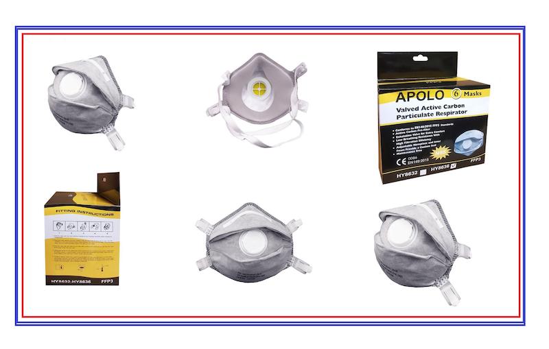ماسک 7 لایه کربن اکتیو آپولو APOLO +فیلتردار و ذغال اکتیو 8636 FFP3 بسته 6 عددی 