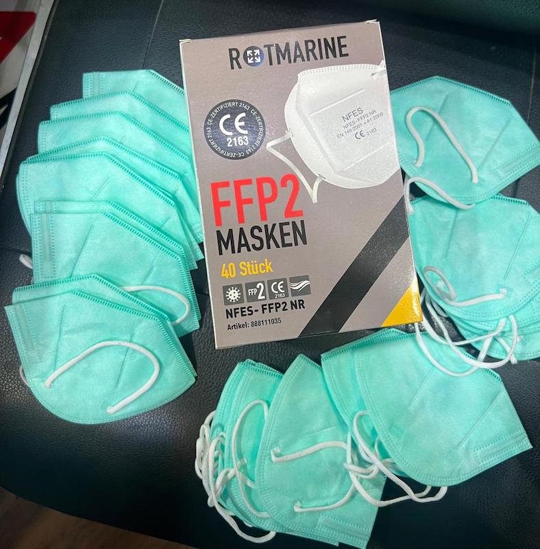 ماسک وارداتی اروپایی ROTMARINE مدل NFES-FFP2 NR STUCK MASKEN KN95  ماسک ضد آلودگی هوا | ضد حساسیت | مناسب سرماخوردگی و آنفلوانزا | بسته ۵۰ عددی 