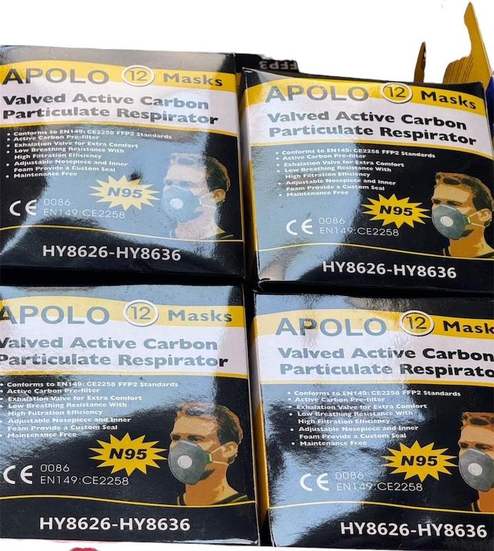 ماسک N95 سوپاپدار کربن اکتیو FFP2 آپولو HY8226 عددی ۱۲  تضمین برند اصلی آپولو ( APOLO ) تولید ایران ۶ لایه پری پرو پلین