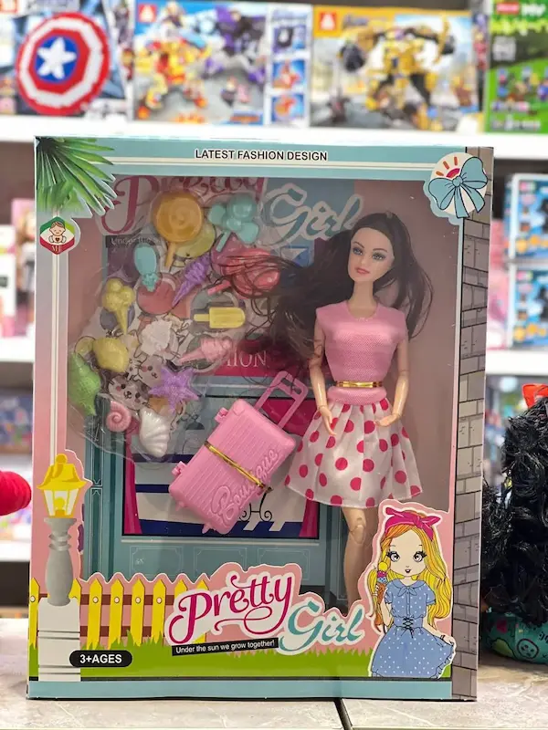 عروسک باربی مفصلی با چمدان کد 0335