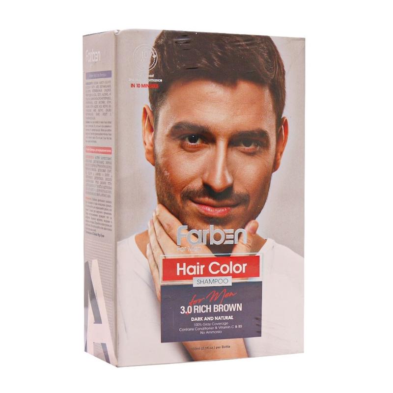 کیت شامپو رنگ مو مردانه فاربن farben ( رنگ 3.0 قهوه ای)