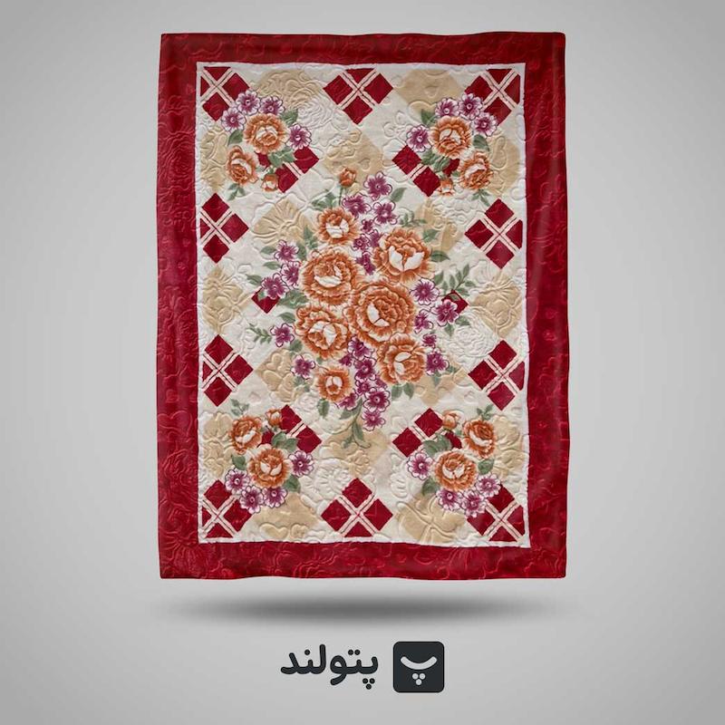 پتو یکنفره گلدار قرمز با طرح گل نارنجی از برند گلبافت، ارائه‌شده در پتولند نمایندگی رسمی بازار تهران؛ گرم، باکیفیت و مناسب برای افزودن انرژی و رنگ به اتاق خواب.