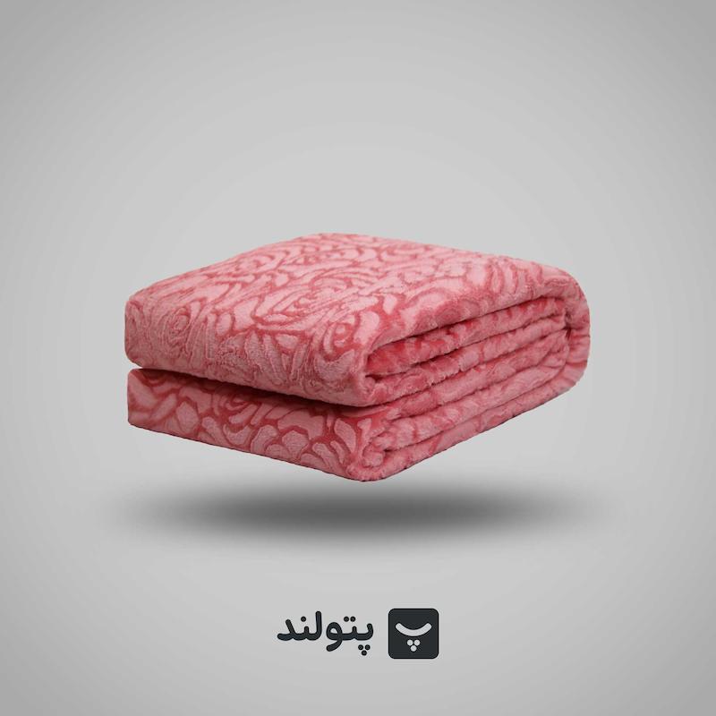 پتو گلبافت یکنفره صورتی مسافرتی فلورا با طرح  گل رز