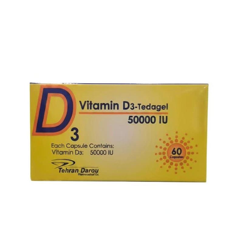 کپسول ویتامین D3 تداژل ۵۰,۰۰۰ (Vitamin D3-Tedagel) تهران دارو | دوز درمانی بالا برای رفع سریع کمبود ویتامین D (۶۰ عددی)