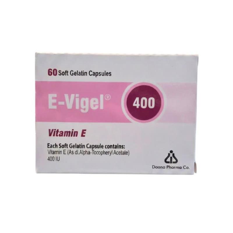کپسول ای-ویژل ۴۰۰ (E-Vigel 400) دانا | مکمل آنتی‌اکسیدان ویتامین E  (۶۰ عددی)