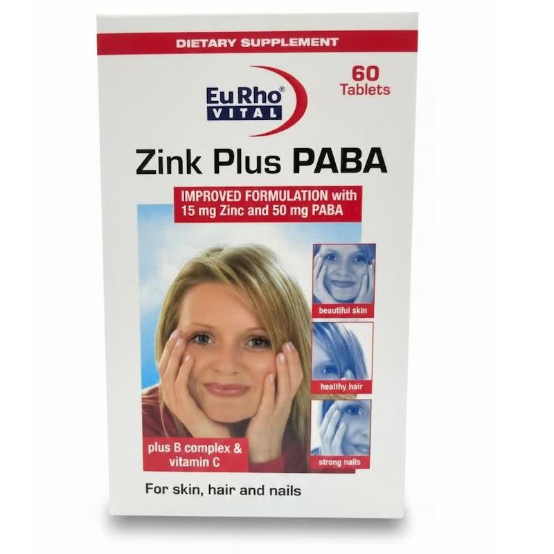 قرص زینک پلاس PABA (Zink Plus PABA) یورو ویتال | مکمل بهبودیافته برای سلامت پوست، مو و ناخن (۶۰ عددی)