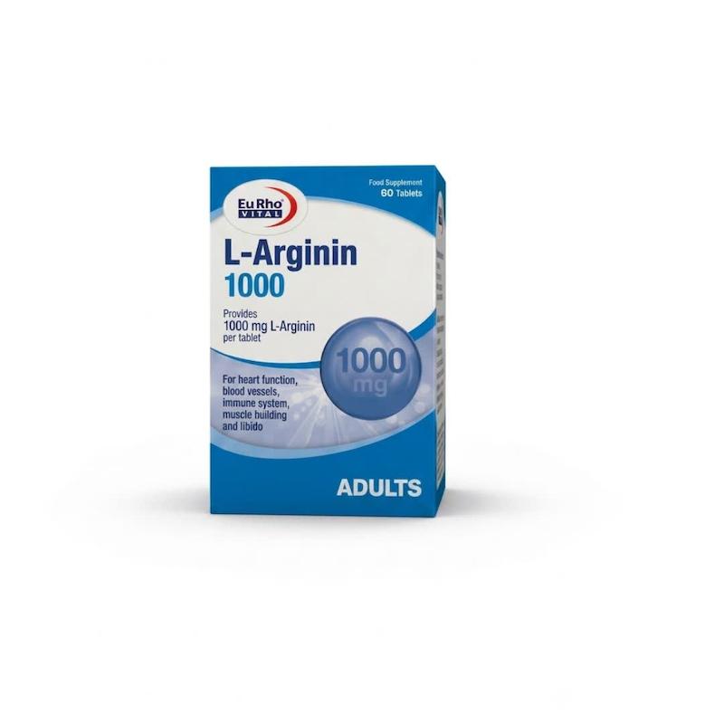 قرص ال-آرژینین ۱۰۰۰ یورو ویتال (L-Arginin 1000) | مکمل قدرتمند گشادکننده عروق، افزایش جریان خون و عضله‌سازی (۶۰ عددی)