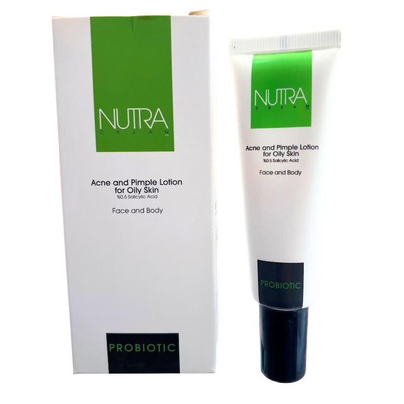 لوسیون ضد آکنه و جوش نوترا (Nutra Cream Acne & Pimple Lotion) | درمان دوگانه با اسید سالیسیلیک و پروبیوتیک برای صورت و بدن (۵۰ میلی‌لیتر)