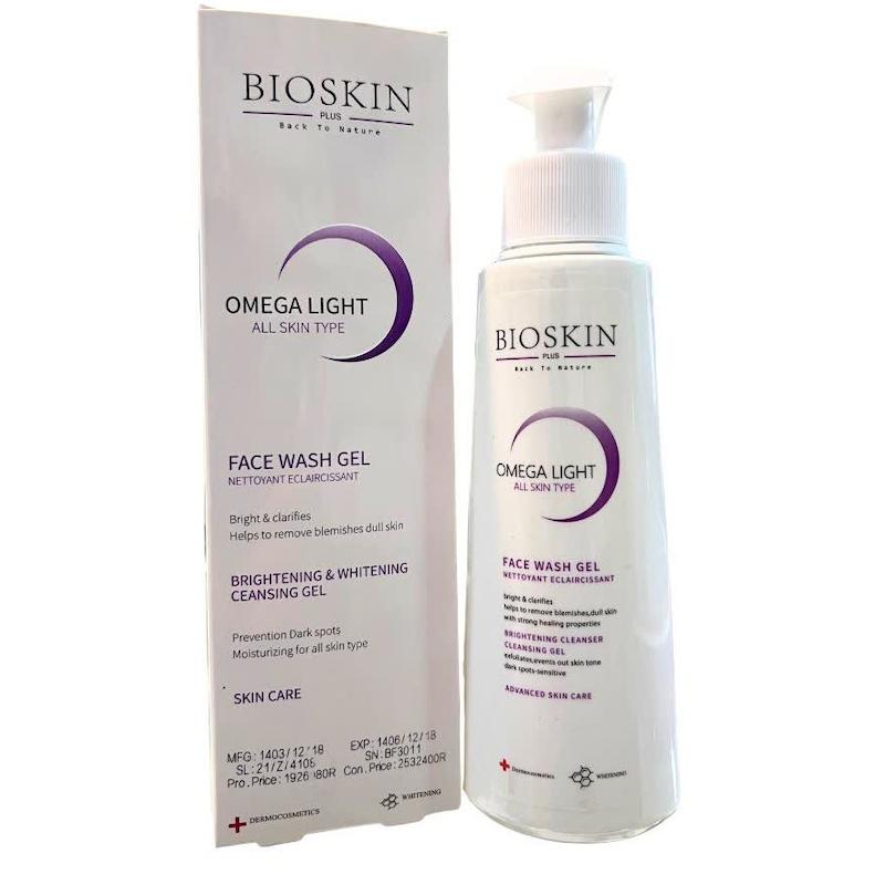 ژل شستشوی صورت امگا لایت بیواسکین پلاس (BIOSKIN PLUS Omega Light Face Wash Gel) | پاکسازی ملایم، روشن‌کنندگی و رفع لک برای همه انواع پوست (۲۰۰ میلی‌لیتر)
