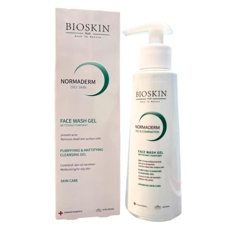 ژل شستشوی صورت نرمادرم بیواسکین پلاس (BIOSKIN PLUS Normaderm Face Wash Gel) | پاکسازی ضدآکنه، کنترل چربی و مات‌کنندگی برای پوست‌های چرب و مختلط (۲۰۰ میلی‌لیتر)