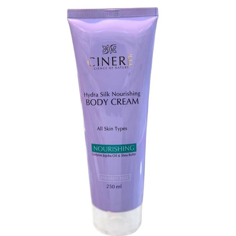 کرم مغذی بدن هیدرا سیلک سینره (CINERÉ Hydra Silk Nourishing Body Cream) | آبرسانی، تغذیه و رفع خشکی و التهابات پوست بدن (۲۵۰ میلی‌لیتر)
