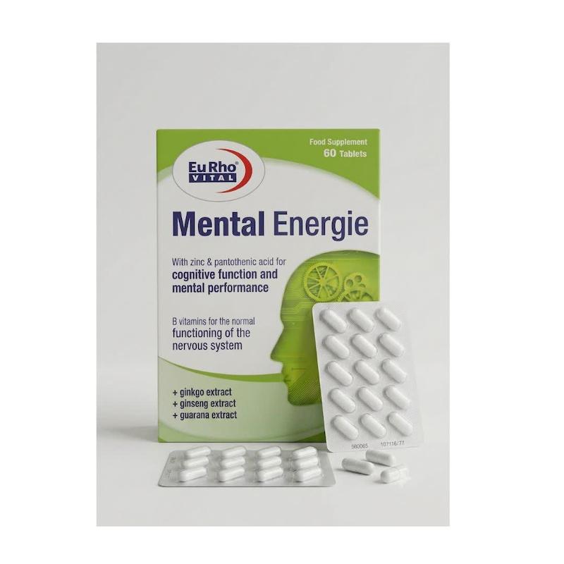قرص منتال انرژی (Mental Energie) یورو ویتال | مکمل پیشرفته تقویت حافظه، تمرکز و عملکرد مغز با جینکو، جینسینگ و گوارانا (۶۰ عددی)