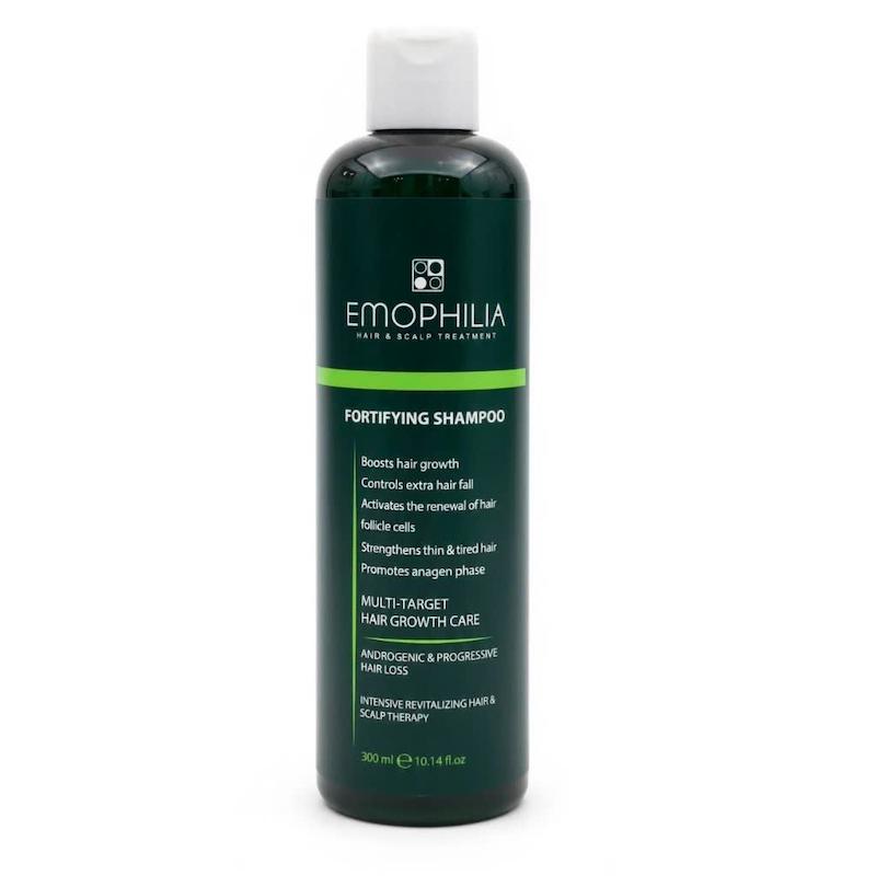 شامپو تقویت‌کننده و ضد ریزش مو اموفیلیا (EMOPHILIA Fortifying Shampoo) | تقویت رشد، کنترل ریزش و بازسازی فولیکول‌ها (۳۰۰ میلی‌لیتر)