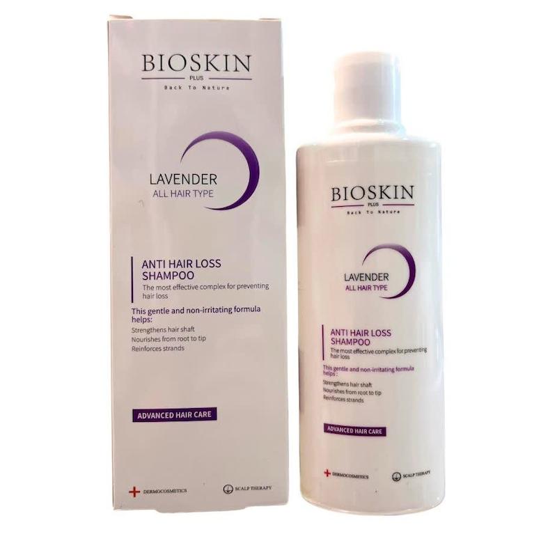 شامپو تقویت‌کننده و ضد ریزش مو بیو اسکین پلاس (Bio Skin Plus Anti-Hair Loss Shampoo) | تقویت ساقه مو و تغذیه از ریشه تا نوک با رایحه لاوندر (۲۰۰ میلی‌لیتر)