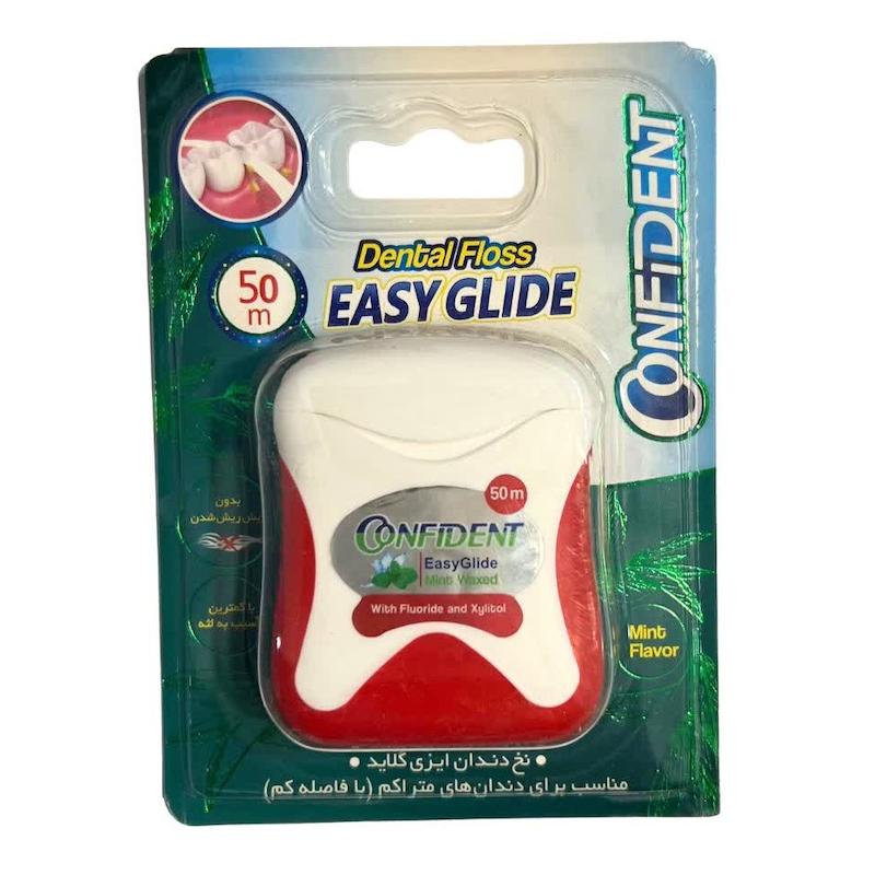 نخ دندان کانفیدنت ایزی گلاید (Confident Easy Glide Dental Floss) | نخ دندان مخصوص دندان‌های ارتودنسی و متراکم با طعم نعناع (۵۰ متر)