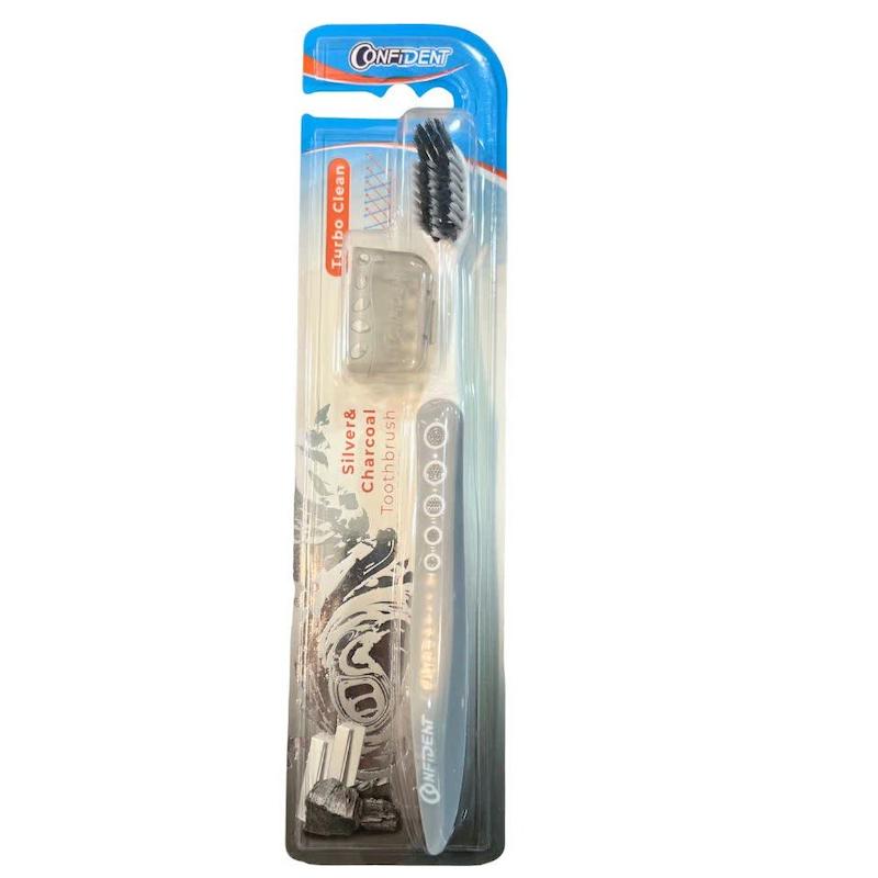 مسواک زغالی کانفیدنت مدل توربو کلین (Confident Turbo Clean Charcoal Toothbrush) | پاکسازی عمیق با زغال فعال و نقره (سافت)