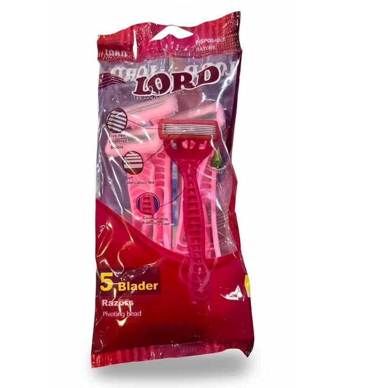 تیغ اصلاح یکبارمصرف لرد مدل ۵ بلید (Lord 5-Blade Disposable Razor) | اصلاح نزدیک و نرم با ۵ تیغه و نوار لغزنده آلوئه‌ورا