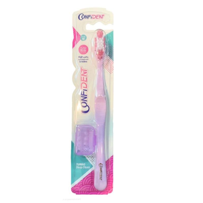 مسواک کانفیدنت مدل توربو کلین (Confident Turbo Clean Toothbrush) | پاکسازی عمیق و سفیدی دندان‌ها با طراحی توربو وایت (سایز متوسط)