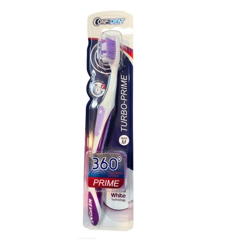 مسواک کانفیدنت مدل توربو پرایم (Confident Turbo Prime Toothbrush) | پاکسازی ۳۶۰ درجه و سفیدی دندان‌ها با فناوری توربو وایت (سایز متوسط)