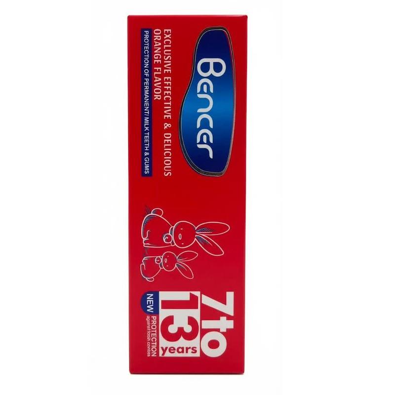 خمیر دندان کودک بنسر (Bencer Kids Toothpaste) | محافظت از دندان‌های شیری و دائمی با طعم پرتقال (ویژه ۷ تا ۱۳ سال)