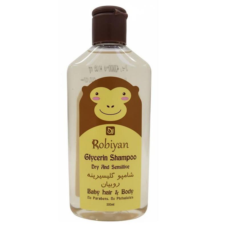 شامپو گلیسیرینه کودک روبیان (Robiyan Glycerin Shampoo) | شستشوی ملایم مو و بدن کودک با پوست خشک و حساس (۲۰۰ میلی‌لیتر)