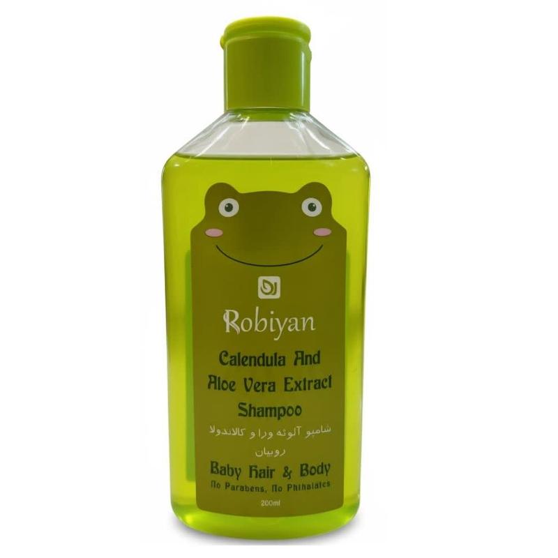 شامپو کودک روبیان با آلوئه‌ورا و کالاندولا (Robiyan Calendula & Aloe Vera Extract Shampoo) | شستشوی ملایم مو و بدن با عصاره‌های گیاهی (۲۰۰ میلی‌لیتر)