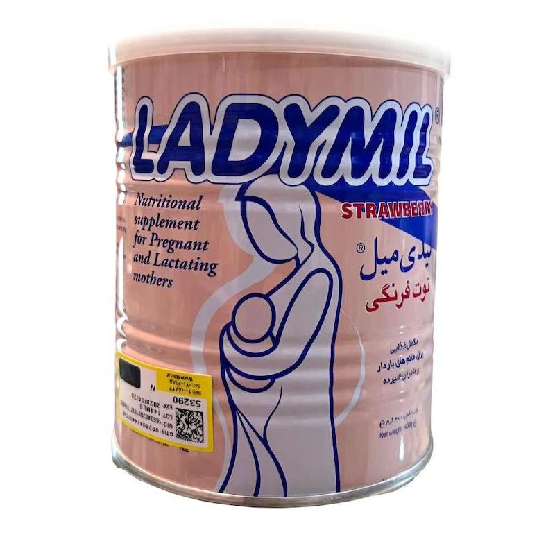 پودر لیدی میل طعم توت‌فرنگی (Ladymil Strawberry Flavor) | مکمل تغذیه‌ای تخصصی برای بانوان باردار و شیرده (۴۰۰ گرم)