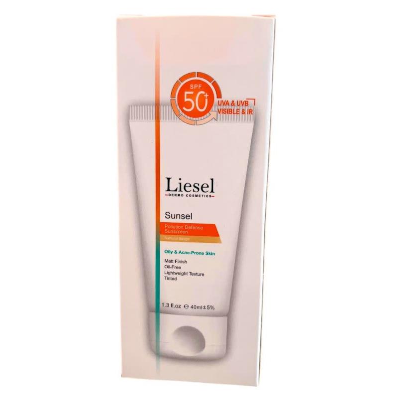 ضدآفتاب رنگی مدل سانسل لایسل (Liesel Sunset Pollution Defense Sunscreen) | محافظت ۳۶۰ درجه با پوشش طبیعی بژ برای پوست‌های چرب و آکنه‌ای (۴۰ میلی‌لیتر)